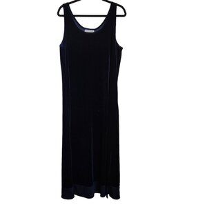 Vtg Whimsigoth Velvet Maxi Dress 12 Navy Blue Sleeveless Long Grunge Goth Dark‎